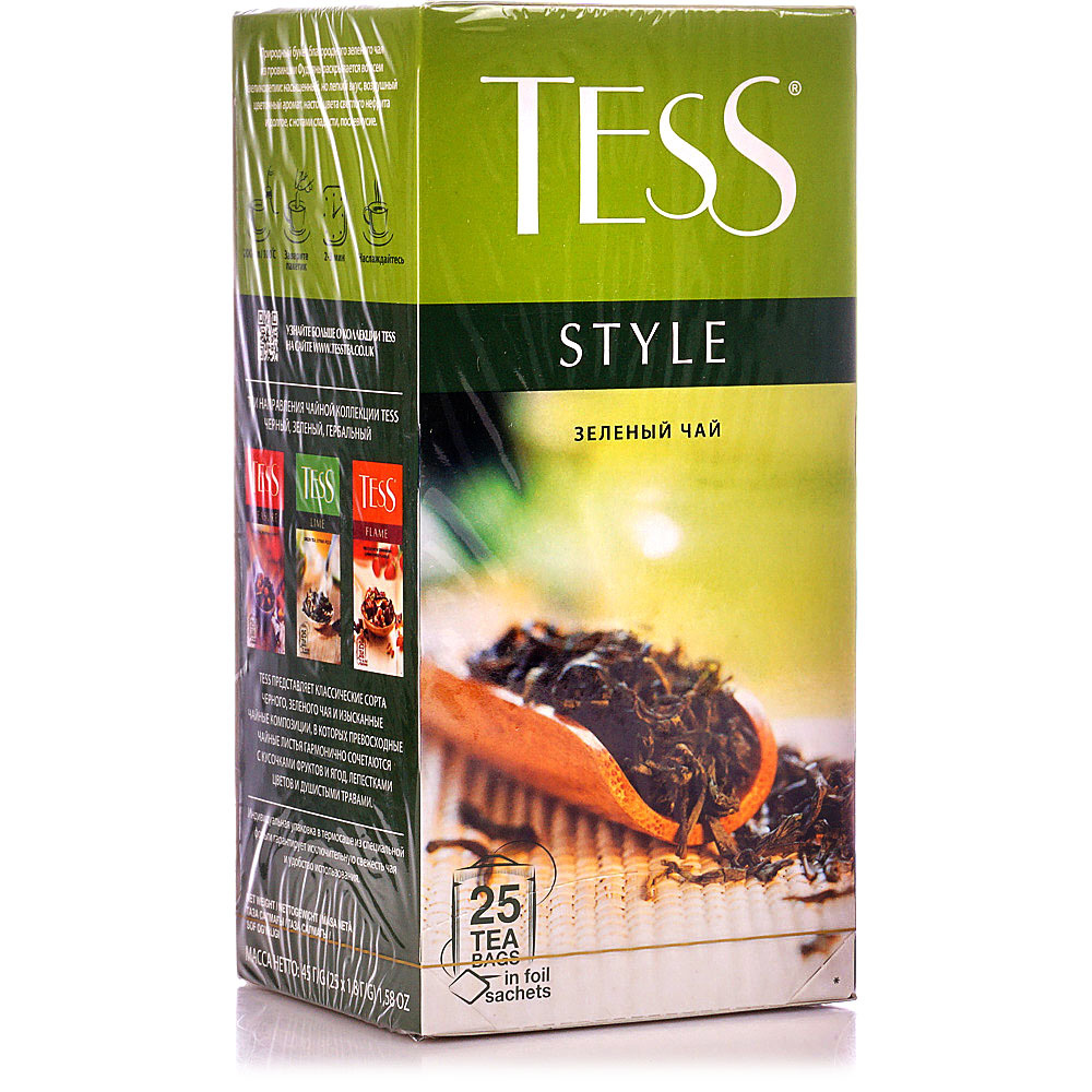 Чай tess шт. Чай Тесс зеленый стайл 25пак. Чай Тесс стайл 25 пакетиков. Чай Tess зеленый 25пак. Чай Tess 100г стайл зеленый.